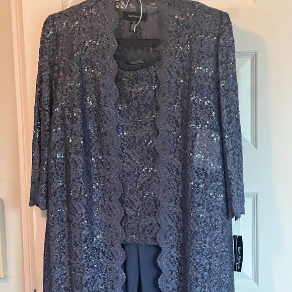 Metallic Lace Tank Top and Pant Set with Sheer Lace Jacket - Picture 1 of 4